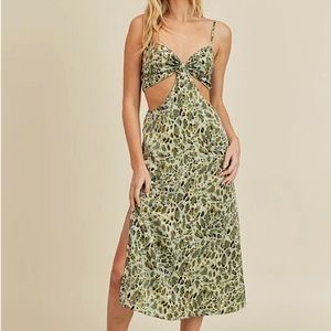 NWOT Lush Cutout Slip Midi Dress GREEN Print - SIZE M